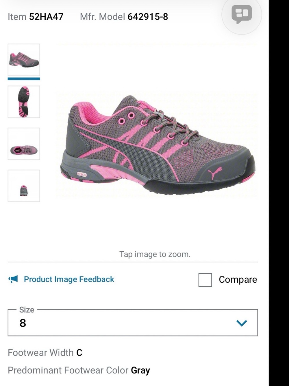 PUMA Women’s Gray/Pink SteelToe Work Sneaker